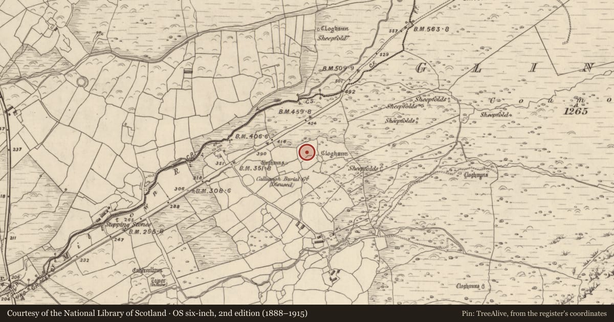 Ordnance Survey six-inch map, 2nd edition (1888–1915) covering the location of Standing stone, Na Gleannta Thuaidh, County Kerry, with a pin at the register's coordinates