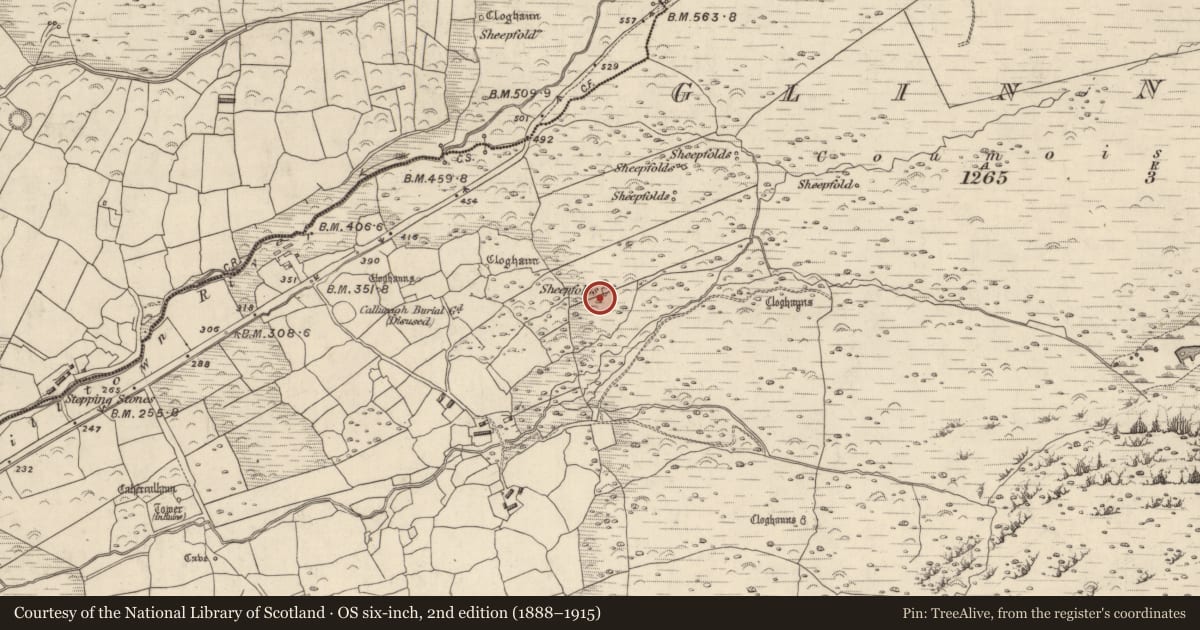 Ordnance Survey six-inch map, 2nd edition (1888–1915) covering the location of Hut site, Na Gleannta Thuaidh, County Kerry, with a pin at the register's coordinates