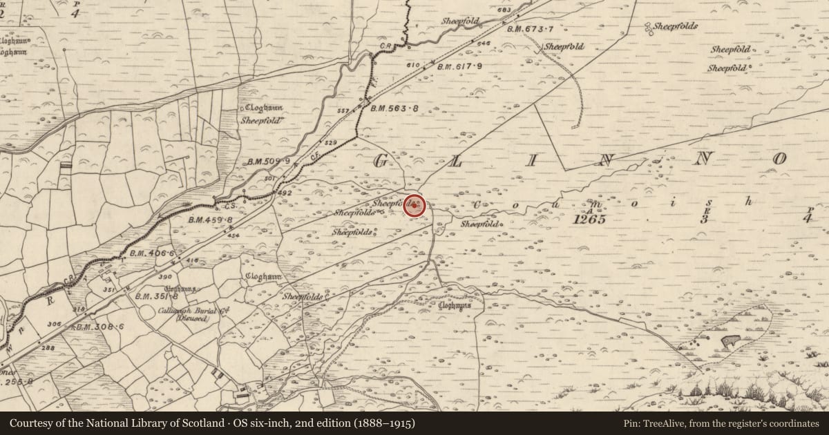 Ordnance Survey six-inch map, 2nd edition (1888–1915) covering the location of Hut site, Na Gleannta Thuaidh, County Kerry, with a pin at the register's coordinates