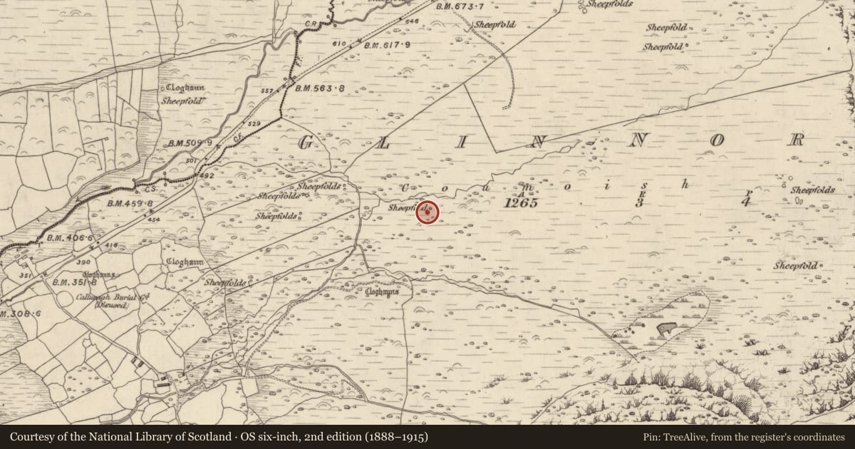 Ordnance Survey six-inch map, 2nd edition (1888–1915) covering the location of Hut site, Na Gleannta Thuaidh, County Kerry, with a pin at the register's coordinates