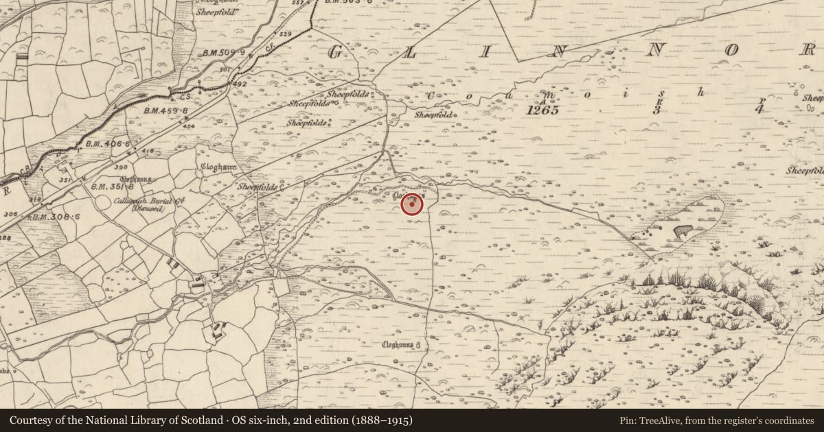 Ordnance Survey six-inch map, 2nd edition (1888–1915) covering the location of Hut site, Na Gleannta Thuaidh, County Kerry, with a pin at the register's coordinates