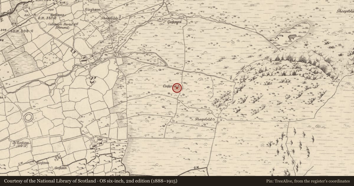 Ordnance Survey six-inch map, 2nd edition (1888–1915) covering the location of Hut site, Na Gleannta Thuaidh, County Kerry, with a pin at the register's coordinates