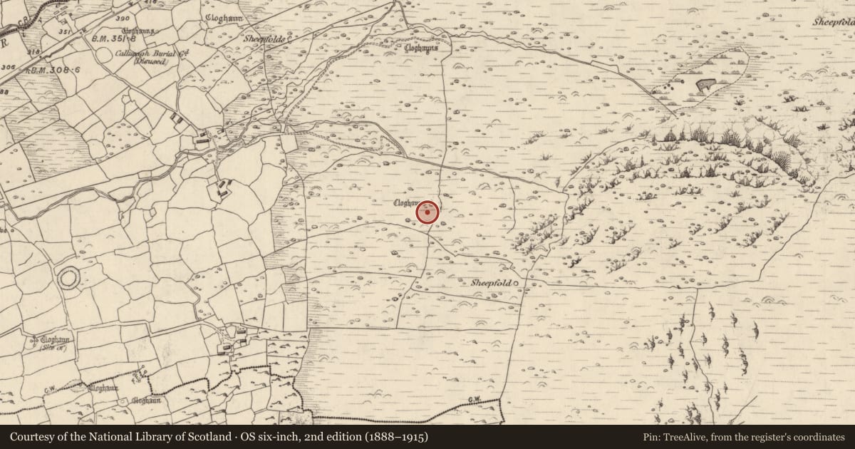 Ordnance Survey six-inch map, 2nd edition (1888–1915) covering the location of Hut site, Na Gleannta Thuaidh, County Kerry, with a pin at the register's coordinates