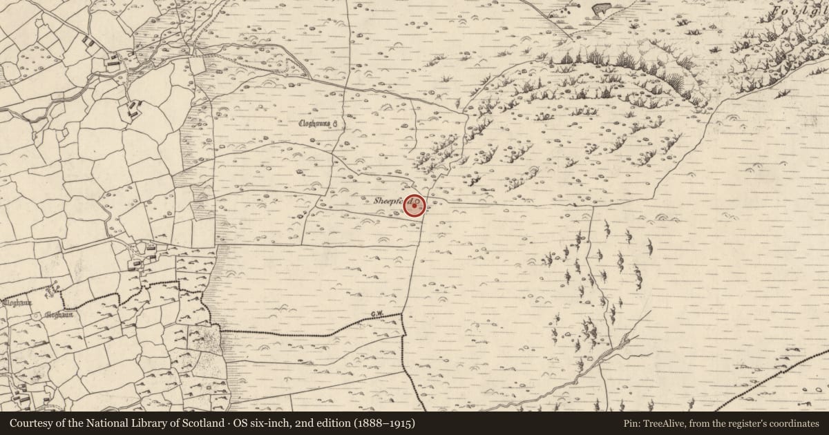 Ordnance Survey six-inch map, 2nd edition (1888–1915) covering the location of Hut site, Na Gleannta Thuaidh, County Kerry, with a pin at the register's coordinates