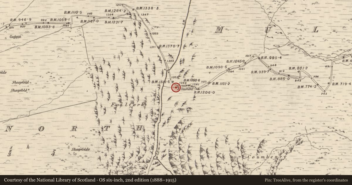 Ordnance Survey six-inch map, 2nd edition (1888–1915) covering the location of Hut site, Mullach Bhéal, County Kerry, with a pin at the register's coordinates