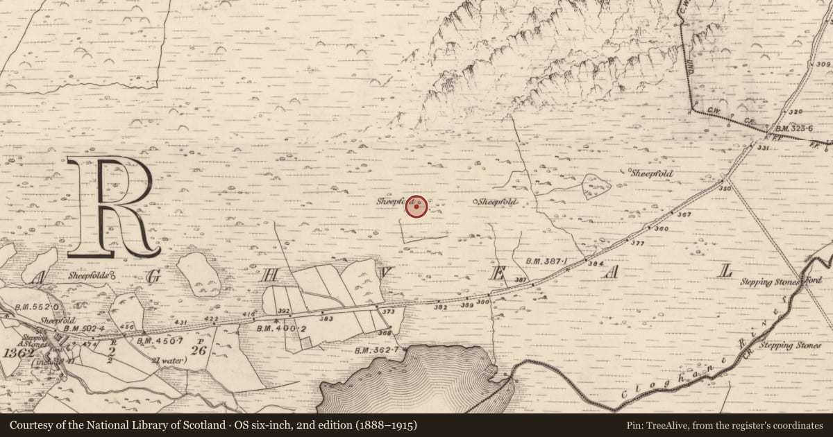 Ordnance Survey six-inch map, 2nd edition (1888–1915) covering the location of Hut site, Mullach Bhéal, County Kerry, with a pin at the register's coordinates