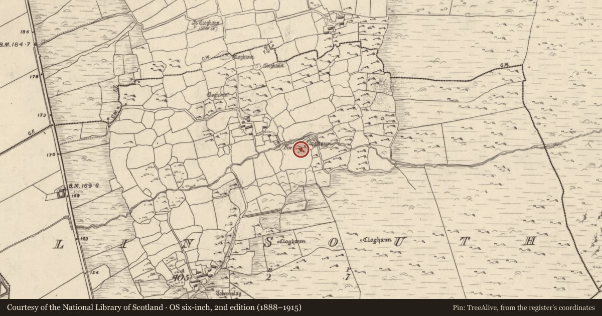 Ordnance Survey six-inch map, 2nd edition (1888–1915) covering the location of Hut site, Na Gleannta Theas, County Kerry, with a pin at the register's coordinates