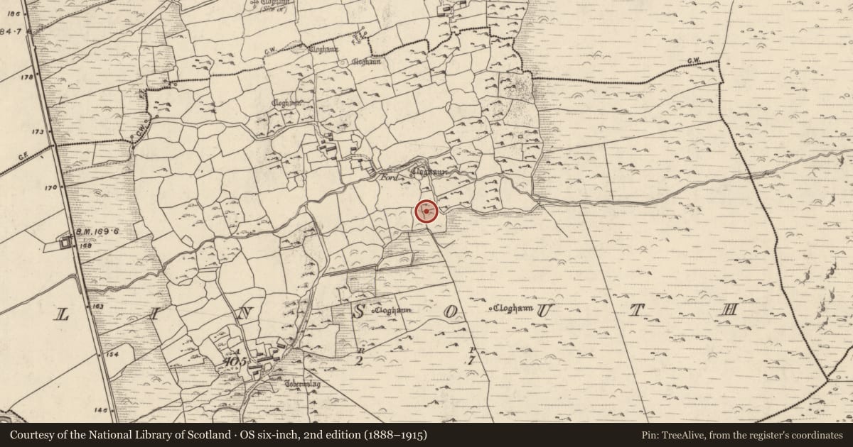 Ordnance Survey six-inch map, 2nd edition (1888–1915) covering the location of Hut site, Na Gleannta Theas, County Kerry, with a pin at the register's coordinates