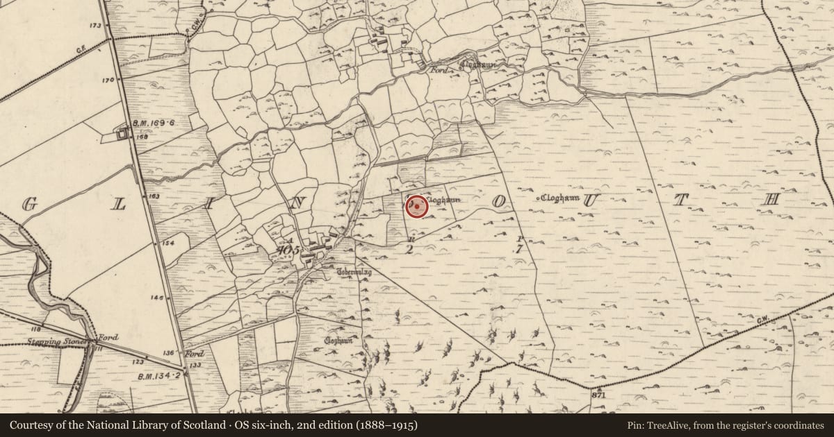 Ordnance Survey six-inch map, 2nd edition (1888–1915) covering the location of Hut site, Na Gleannta Theas, County Kerry, with a pin at the register's coordinates