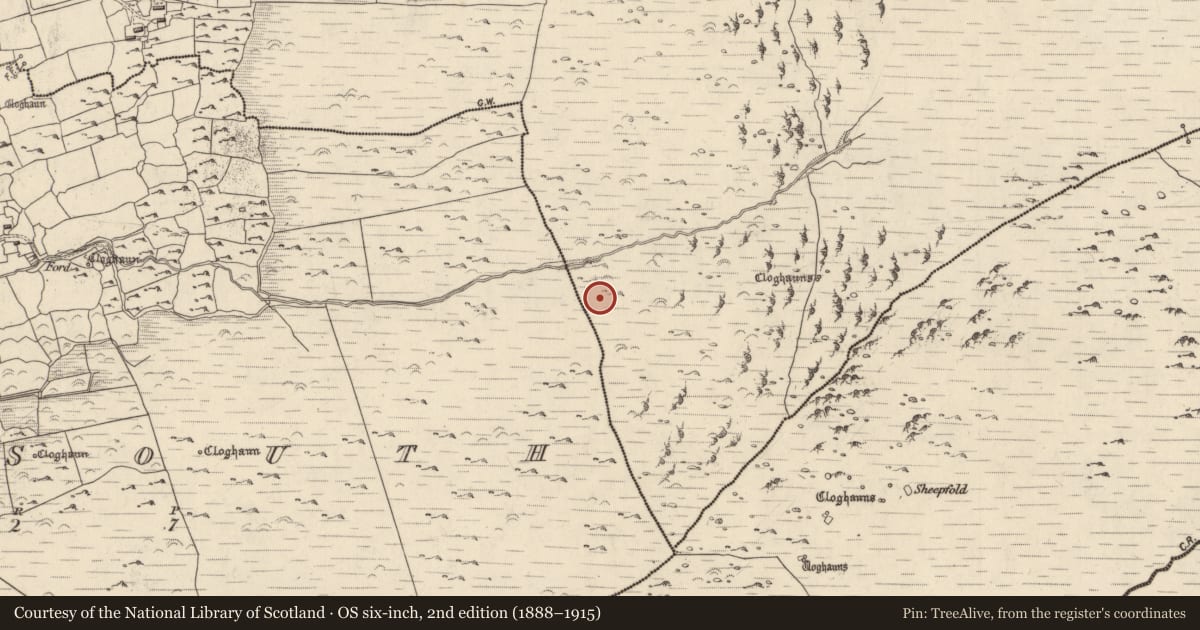 Ordnance Survey six-inch map, 2nd edition (1888–1915) covering the location of Hut site, Na Gleannta Thuaidh, County Kerry, with a pin at the register's coordinates