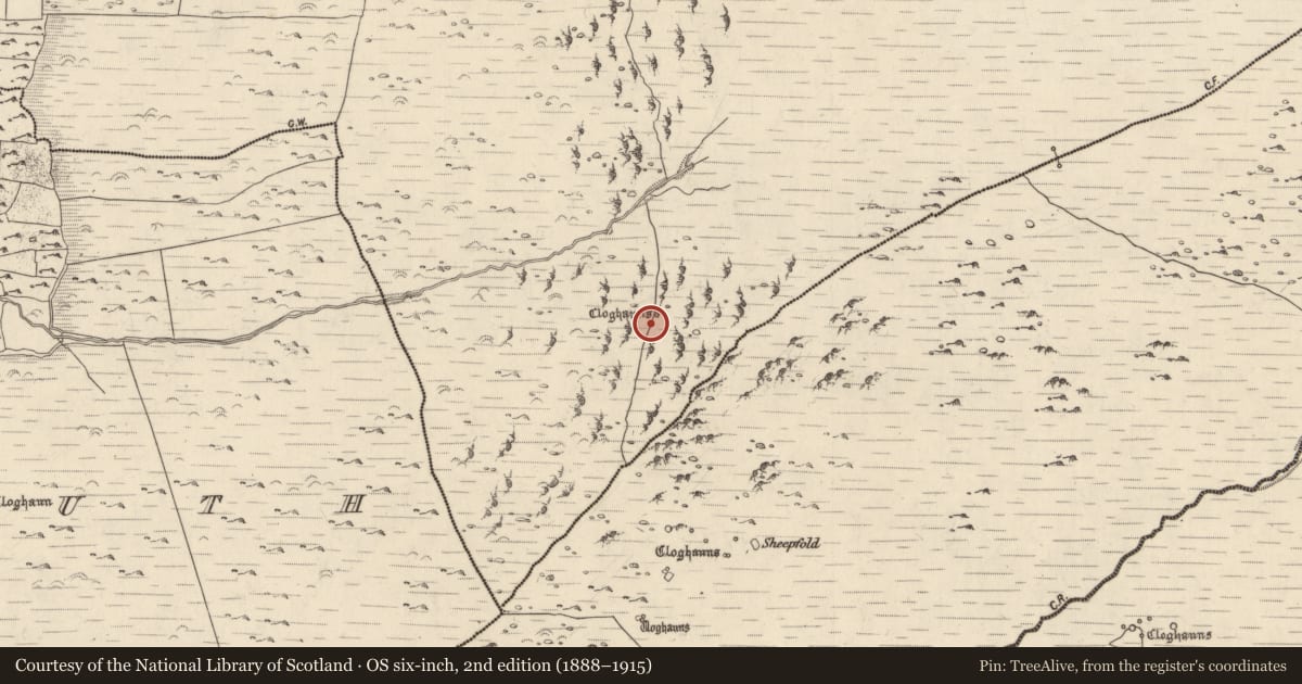 Ordnance Survey six-inch map, 2nd edition (1888–1915) covering the location of Hut site, Na Gleannta Thuaidh, County Kerry, with a pin at the register's coordinates