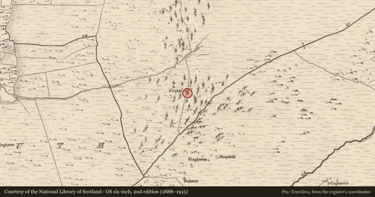 Ordnance Survey six-inch map, 2nd edition (1888–1915) covering the location of Hut site, Na Gleannta Thuaidh, County Kerry, with a pin at the register's coordinates