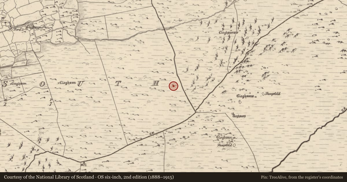 Ordnance Survey six-inch map, 2nd edition (1888–1915) covering the location of Hut site, Na Gleannta Theas, County Kerry, with a pin at the register's coordinates