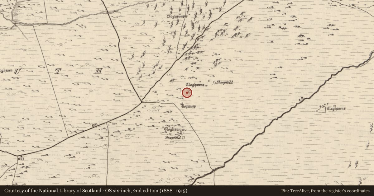 Ordnance Survey six-inch map, 2nd edition (1888–1915) covering the location of Hut site, Baile Uí Shé, County Kerry, with a pin at the register's coordinates