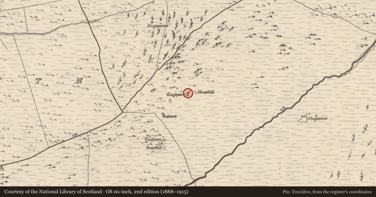 Ordnance Survey six-inch map, 2nd edition (1888–1915) covering the location of Hut site, Baile Uí Shé, County Kerry, with a pin at the register's coordinates