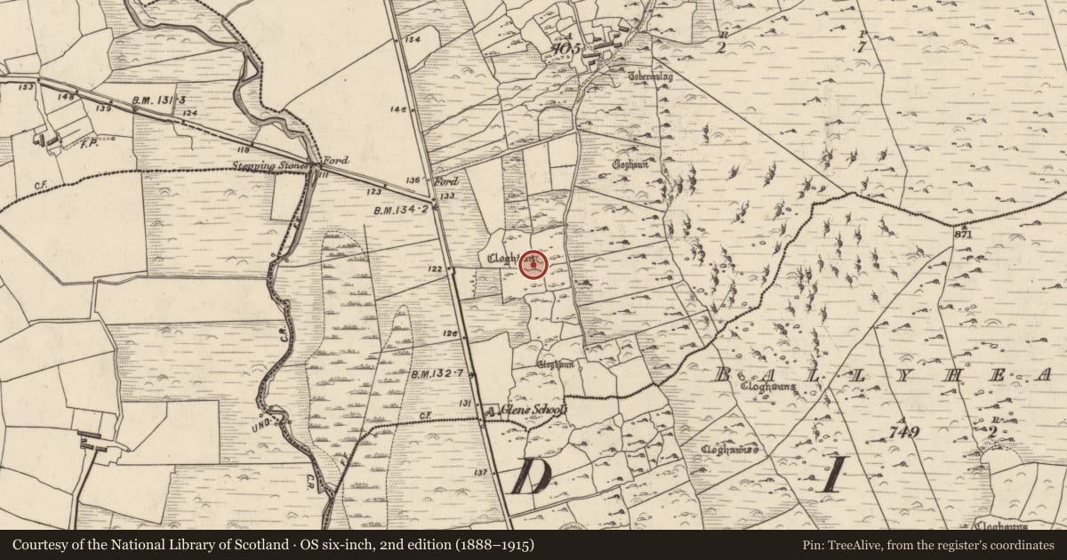 Ordnance Survey six-inch map, 2nd edition (1888–1915) covering the location of Enclosure, Na Gleannta Theas, County Kerry, with a pin at the register's coordinates