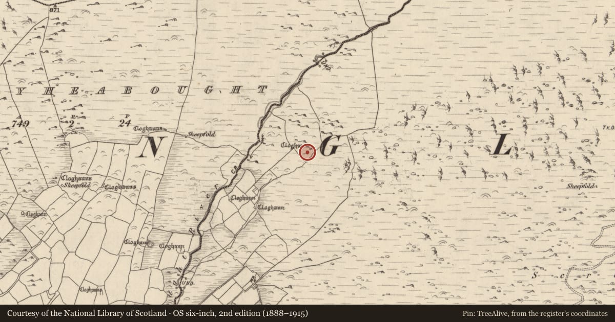 Ordnance Survey six-inch map, 2nd edition (1888–1915) covering the location of Hut site, Coimín An Daingin, County Kerry, with a pin at the register's coordinates