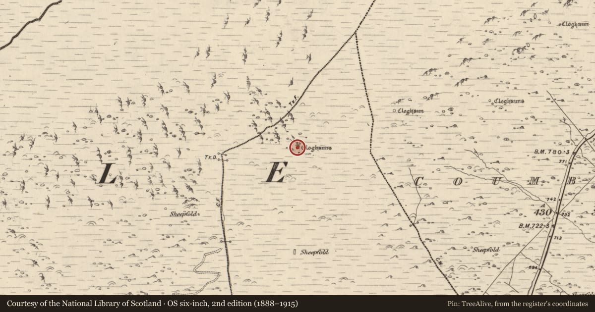 Ordnance Survey six-inch map, 2nd edition (1888–1915) covering the location of Hut site, Baile An Ásaigh, County Kerry, with a pin at the register's coordinates