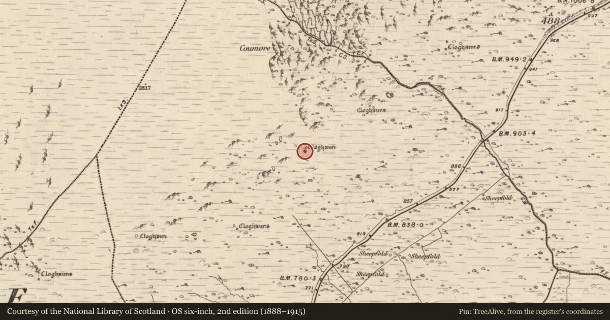 Ordnance Survey six-inch map, 2nd edition (1888–1915) covering the location of Hut site, Com An Bhúlaeraigh, County Kerry, with a pin at the register's coordinates