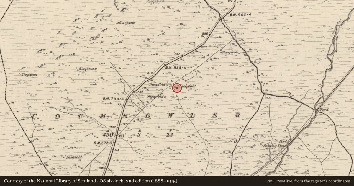 Ordnance Survey six-inch map, 2nd edition (1888–1915) covering the location of Hut site, Com An Bhúlaeraigh, County Kerry, with a pin at the register's coordinates