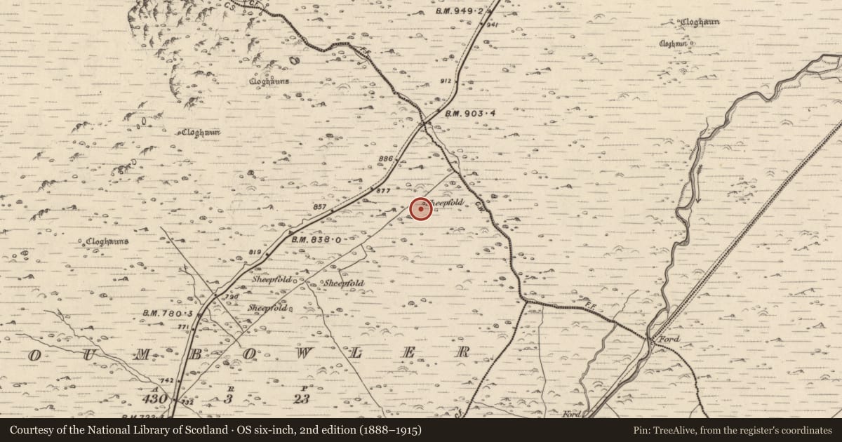 Ordnance Survey six-inch map, 2nd edition (1888–1915) covering the location of Hut site, Com An Bhúlaeraigh, County Kerry, with a pin at the register's coordinates