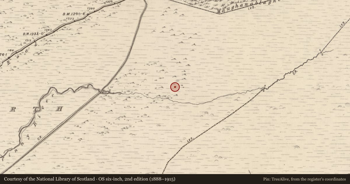 Ordnance Survey six-inch map, 2nd edition (1888–1915) covering the location of Clochan, Baile Ristín, County Kerry, with a pin at the register's coordinates
