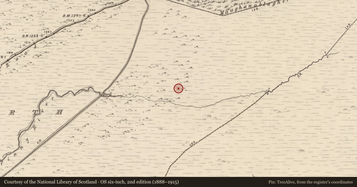 Ordnance Survey six-inch map, 2nd edition (1888–1915) covering the location of Clochan, Baile Ristín, County Kerry, with a pin at the register's coordinates