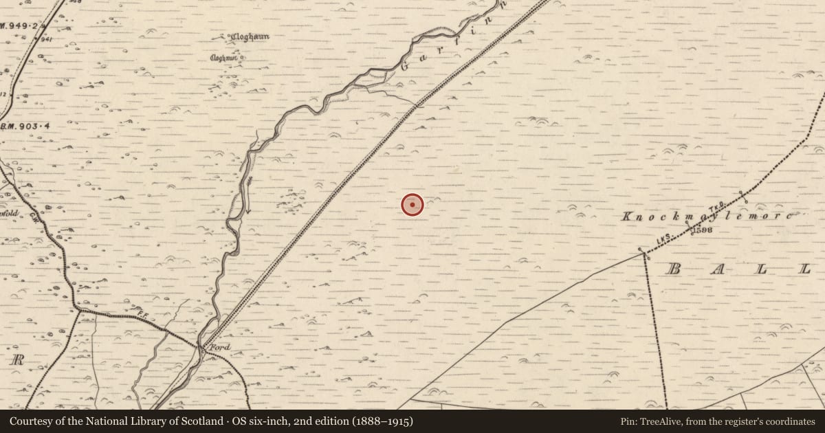 Ordnance Survey six-inch map, 2nd edition (1888–1915) covering the location of Hut site, Baile Ristín, County Kerry, with a pin at the register's coordinates