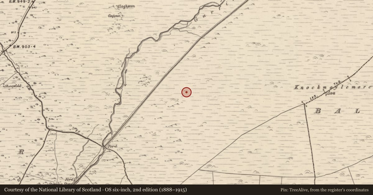 Ordnance Survey six-inch map, 2nd edition (1888–1915) covering the location of Hut site, Baile Ristín, County Kerry, with a pin at the register's coordinates