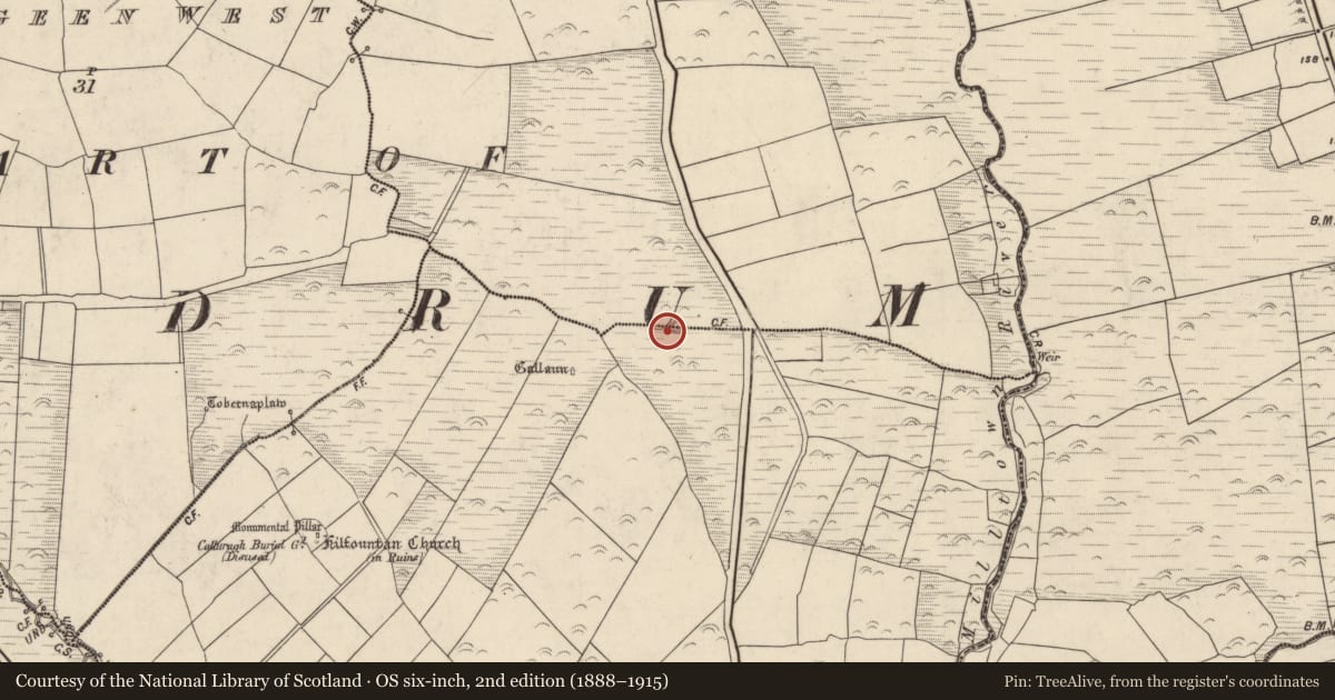 Ordnance Survey six-inch map, 2nd edition (1888–1915) covering the location of Enclosure, Cill Fhiontain, Cnoc An Bhróigín Thoir, County Kerry, with a pin at the register's coordinates
