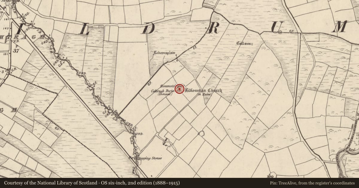 Ordnance Survey six-inch map, 2nd edition (1888–1915) covering the location of Ecclesiastical enclosure, Cill Fhiontain, County Kerry, with a pin at the register's coordinates