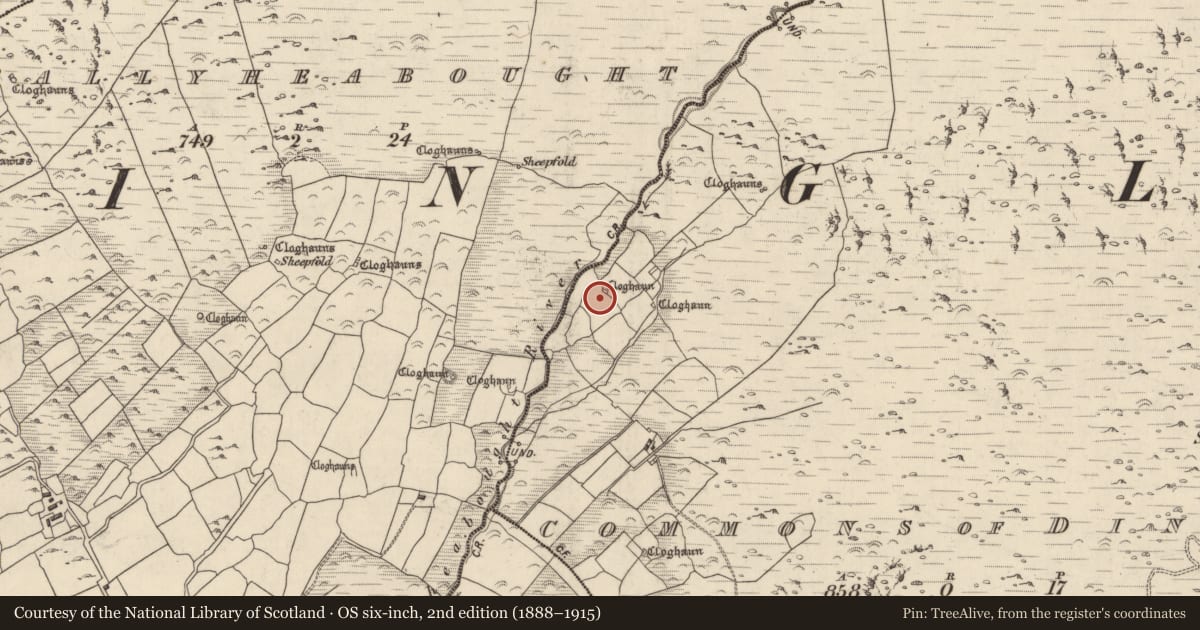 Ordnance Survey six-inch map, 2nd edition (1888–1915) covering the location of Hut site, Coimín An Daingin, County Kerry, with a pin at the register's coordinates