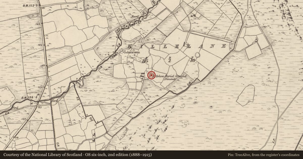 Ordnance Survey six-inch map, 2nd edition (1888–1915) covering the location of Building, Cill Fhaoláin, County Kerry, with a pin at the register's coordinates