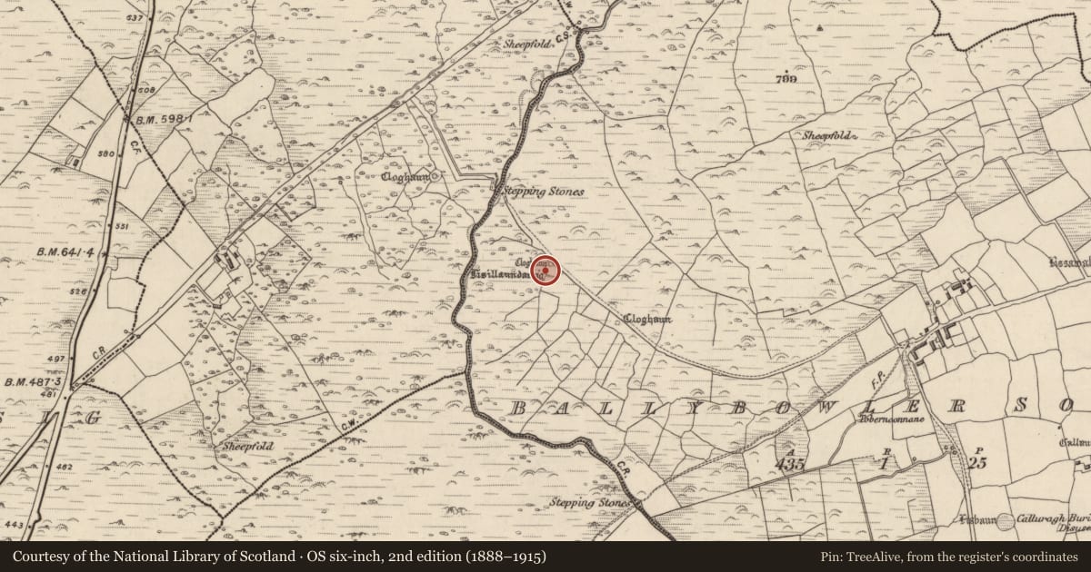 Ordnance Survey six-inch map, 2nd edition (1888–1915) covering the location of Hut site, Baile An Bhúlaeraigh Theas, County Kerry, with a pin at the register's coordinates