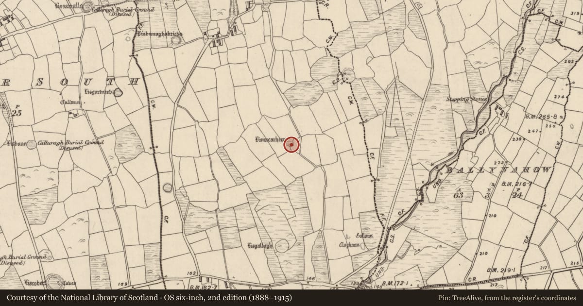 Ordnance Survey six-inch map, 2nd edition (1888–1915) covering the location of House - indeterminate date, Baile Ristín, County Kerry, with a pin at the register's coordinates