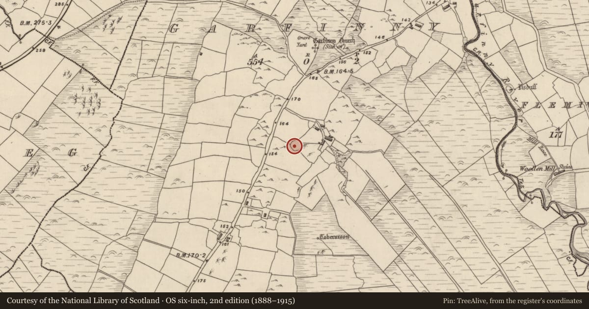 Ordnance Survey six-inch map, 2nd edition (1888–1915) covering the location of Ringfort - rath, An Ghairfeanaigh, County Kerry, with a pin at the register's coordinates
