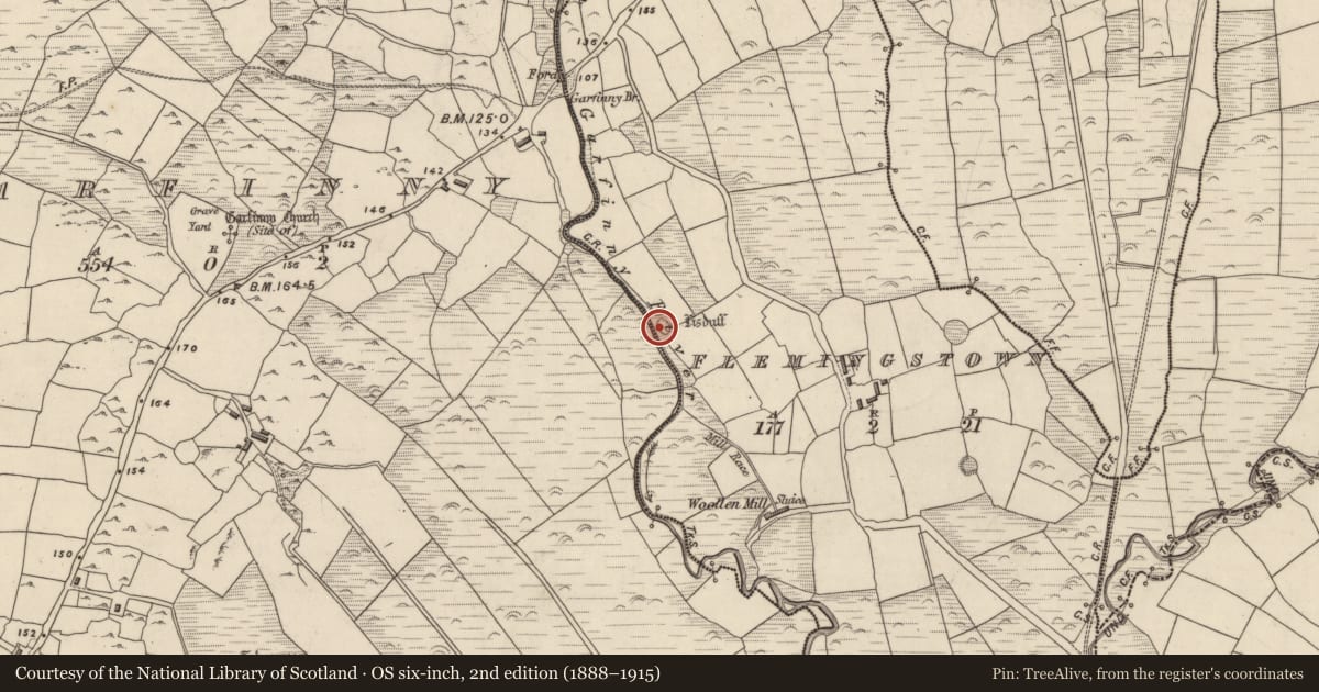 Ordnance Survey six-inch map, 2nd edition (1888–1915) covering the location of Ringfort - rath, Baile An Phléamannaigh (TC Na Gleannta), County Kerry, with a pin at the register's coordinates