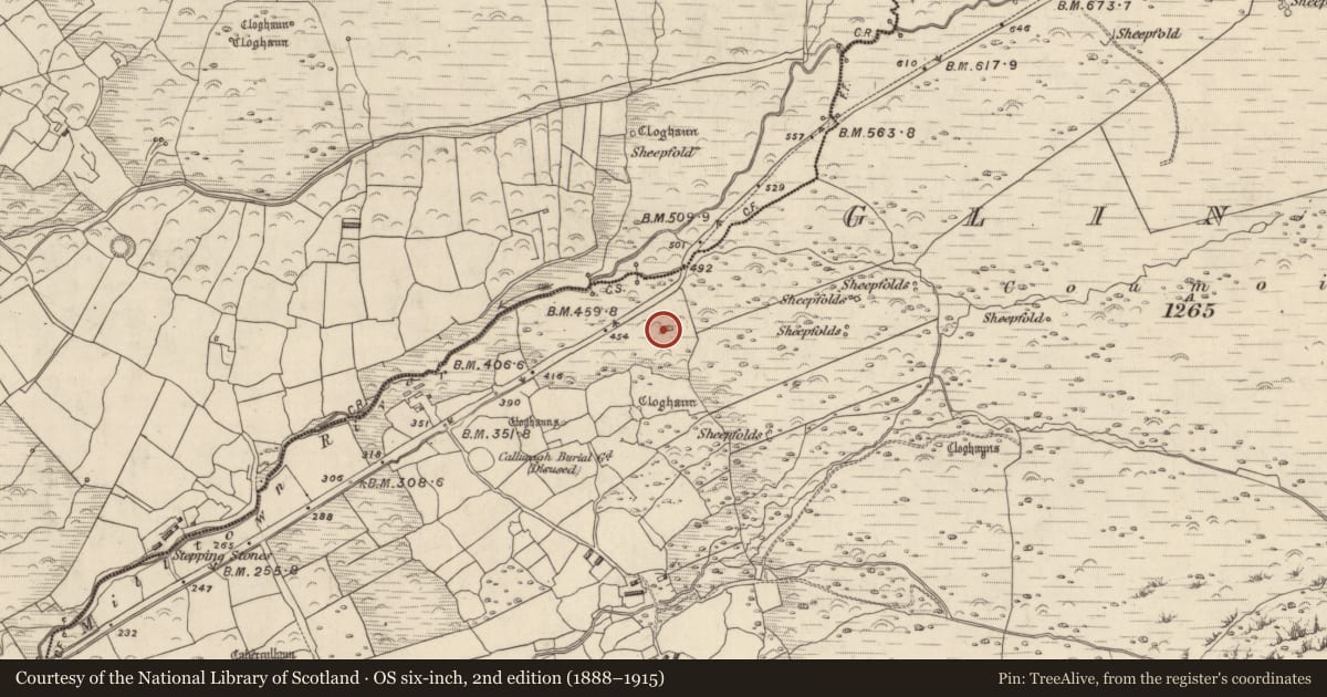 Ordnance Survey six-inch map, 2nd edition (1888–1915) covering the location of Enclosure, Na Gleannta Thuaidh, County Kerry, with a pin at the register's coordinates