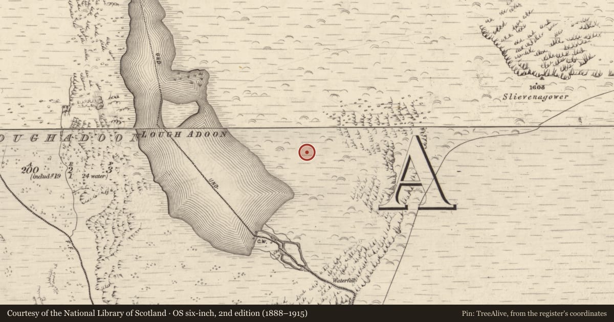 Ordnance Survey six-inch map, 2nd edition (1888–1915) covering the location of Hut site, Baile Uí Uaithnín, County Kerry, with a pin at the register's coordinates