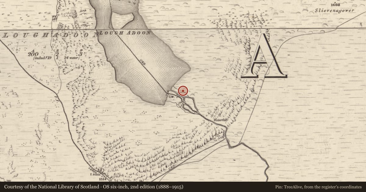 Ordnance Survey six-inch map, 2nd edition (1888–1915) covering the location of Hut site, Baile Uí Uaithnín, County Kerry, with a pin at the register's coordinates