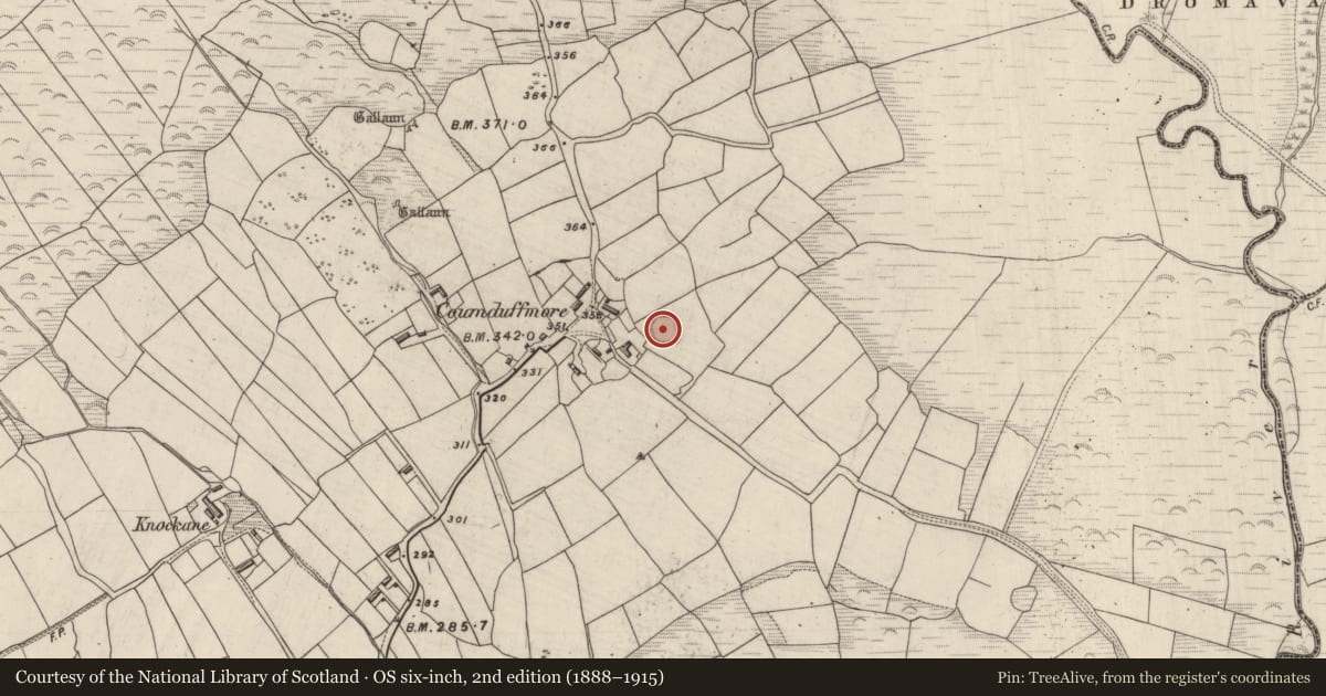 Ordnance Survey six-inch map, 2nd edition (1888–1915) covering the location of Ringfort - rath, Coumduff, County Kerry, with a pin at the register's coordinates