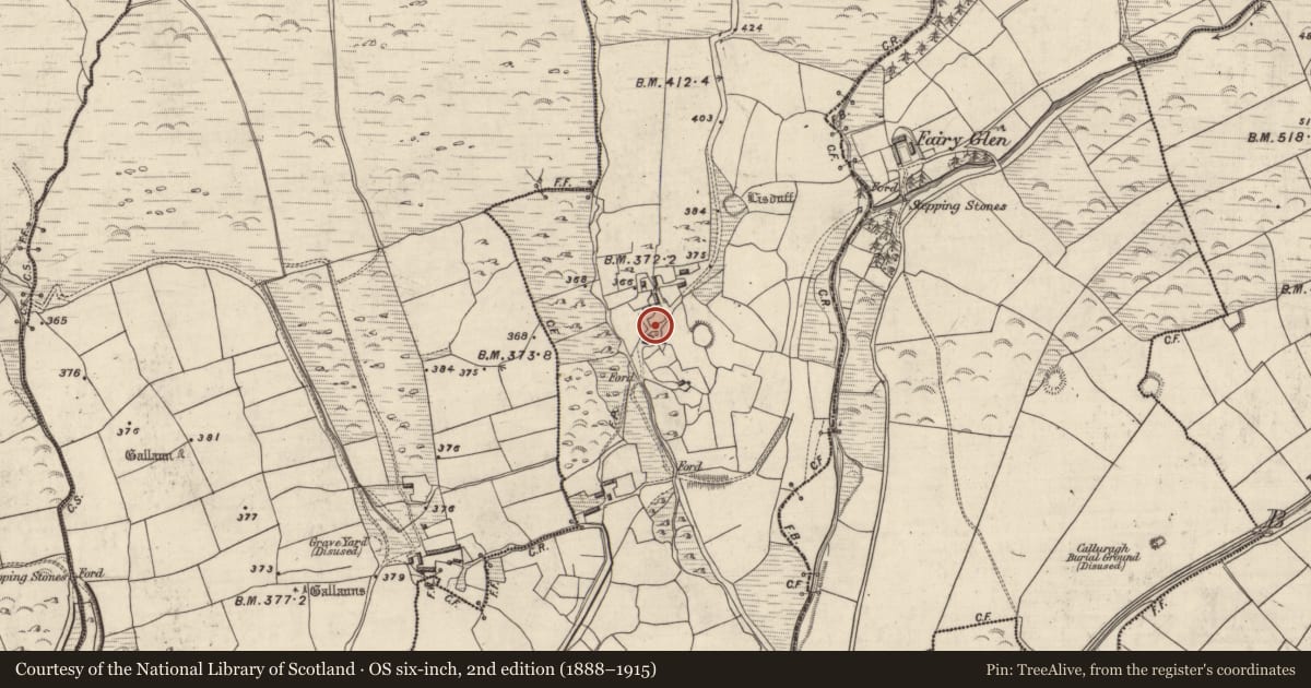 Ordnance Survey six-inch map, 2nd edition (1888–1915) covering the location of Souterrain, An Gabhlán Thoir, County Kerry, with a pin at the register's coordinates