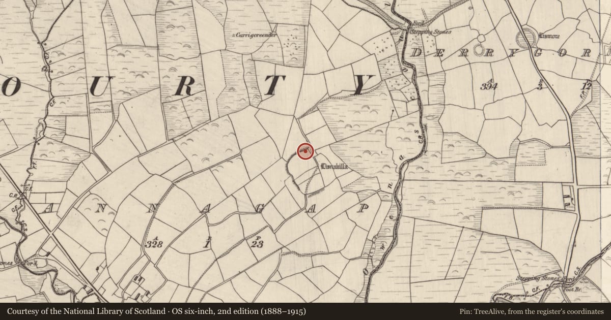 Ordnance Survey six-inch map, 2nd edition (1888–1915) covering the location of House - indeterminate date, Annagap, County Kerry, with a pin at the register's coordinates