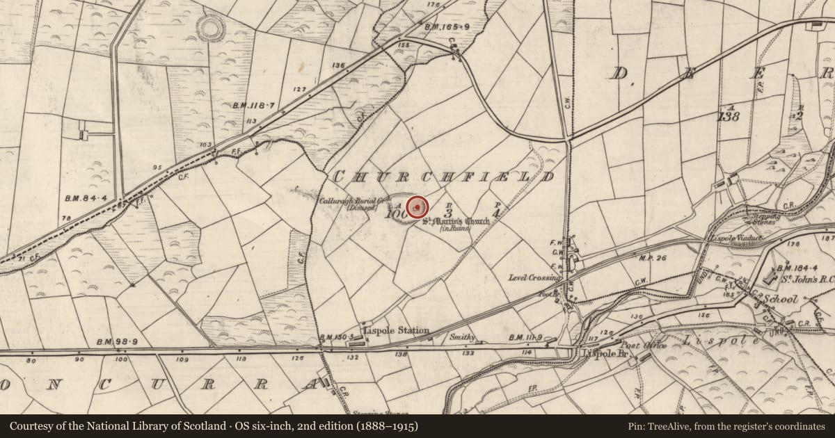 Ordnance Survey six-inch map, 2nd edition (1888–1915) covering the location of Church, Páirc An Teampaill, County Kerry, with a pin at the register's coordinates
