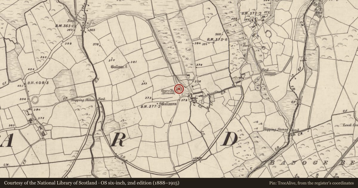 Ordnance Survey six-inch map, 2nd edition (1888–1915) covering the location of Children's burial ground, An Gabhlán Ard, County Kerry, with a pin at the register's coordinates