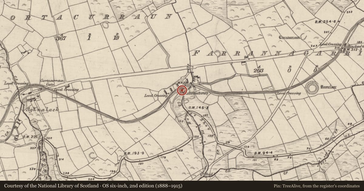 Ordnance Survey six-inch map, 2nd edition (1888–1915) covering the location of Ritual site - holy well, Gortacurraun, County Kerry, with a pin at the register's coordinates
