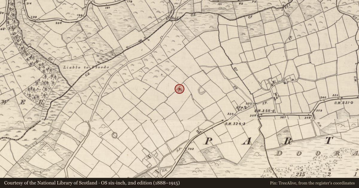 Ordnance Survey six-inch map, 2nd edition (1888–1915) covering the location of Ringfort - rath, Acres, County Kerry, with a pin at the register's coordinates