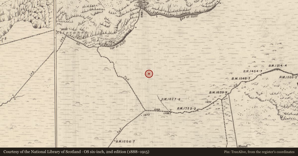 Ordnance Survey six-inch map, 2nd edition (1888–1915) covering the location of Structure - peatland, Com An Áir, County Kerry, with a pin at the register's coordinates