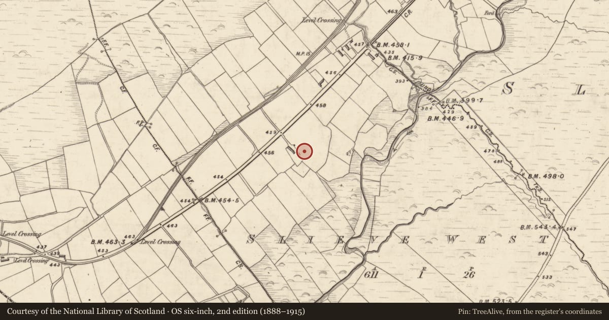 Ordnance Survey six-inch map, 2nd edition (1888–1915) covering the location of Mound, Slieve West, County Kerry, with a pin at the register's coordinates