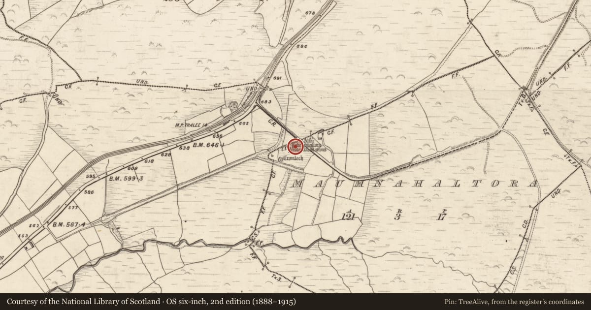 Ordnance Survey six-inch map, 2nd edition (1888–1915) covering the location of Ritual site - holy well, Maumnahaltora, County Kerry, with a pin at the register's coordinates